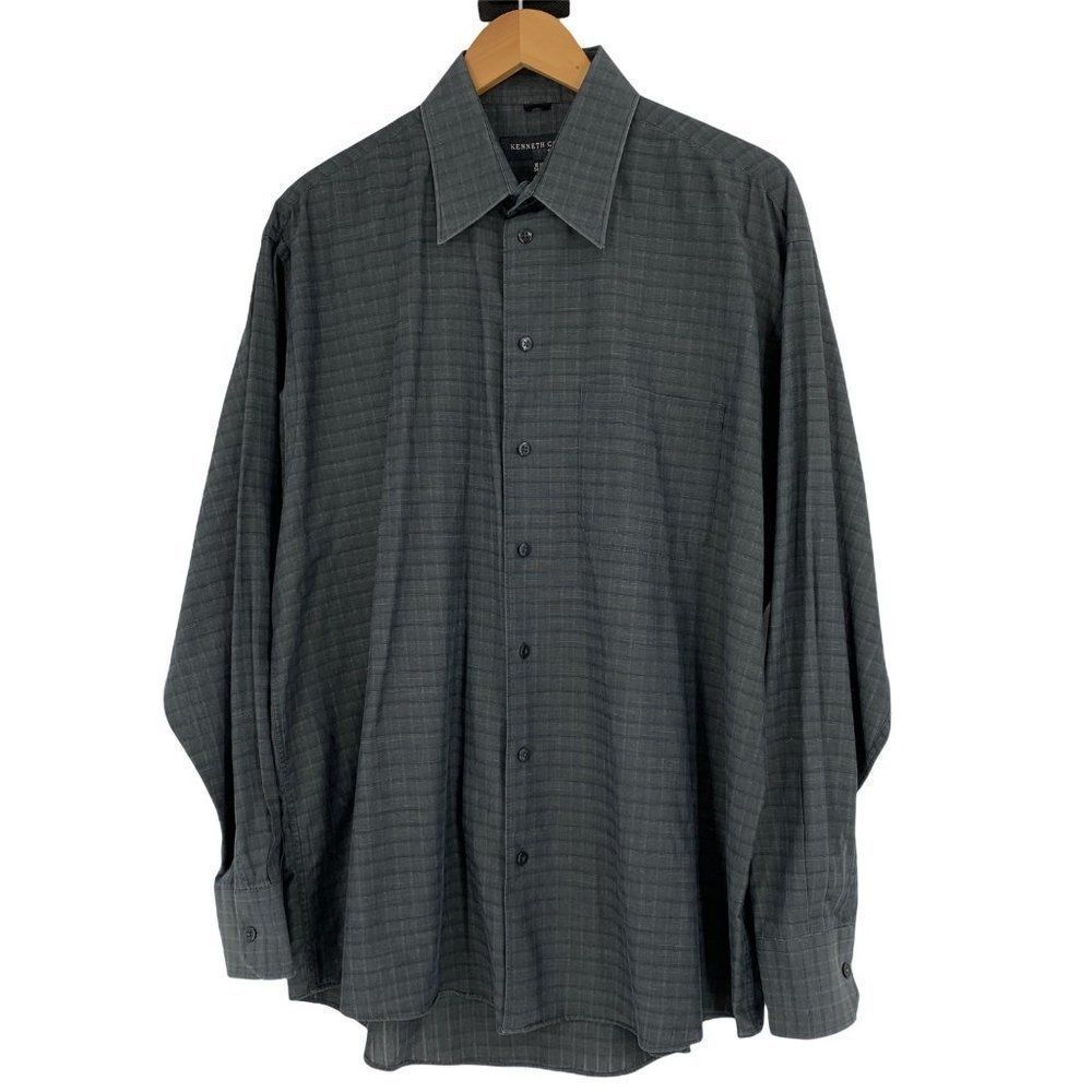 Mens Kenneth Cole Dress Shirt Charcoal Sz 16.5 neck 34/35 sleeve 0480 Lightweigh